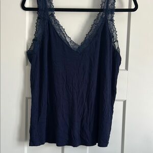 Soma Blue Sleeveless Camisole with Blue Lace Trim